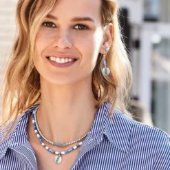 Mingle Shores Beaded Disc French Wire Earrings 5 Mingle Shores Beaded Disc French Wire Earrings -Moonlink Jewelry Shop mingle shores beaded disc french wire earrings silver blue 2