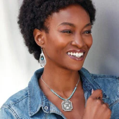 Mosaic Paseo Teardrop French Wire Earrings -Moonlink Jewelry Shop mosaic paseo teardrop french wire earrings silver turquoise 3