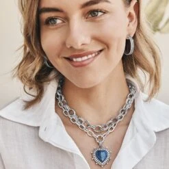 Pebble Dot Hati Lapis Heart Necklace -Moonlink Jewelry Shop pebble dot hati lapis heart necklace silver blue 3