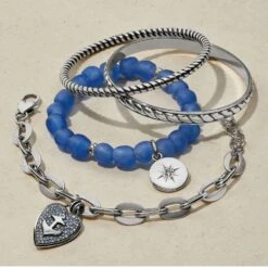 Sea Shore Compass Stretch Bracelet -Moonlink Jewelry Shop sea shore compass stretch bracelet silver blue 2 11ebf337 d0fc 4489 b5af 2be4b50d75e6